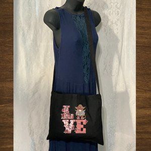 LOVE Cowboy Cotton Canvas Crossbody Messenger Shoulder Tote Bag with Long Strap